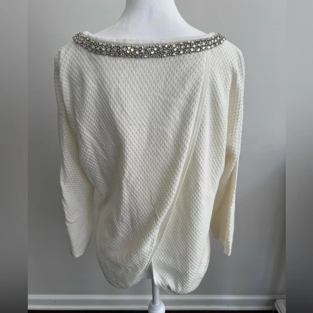 Hinge Cream Sweater with Embellished Neckline - Picture 2 of 10